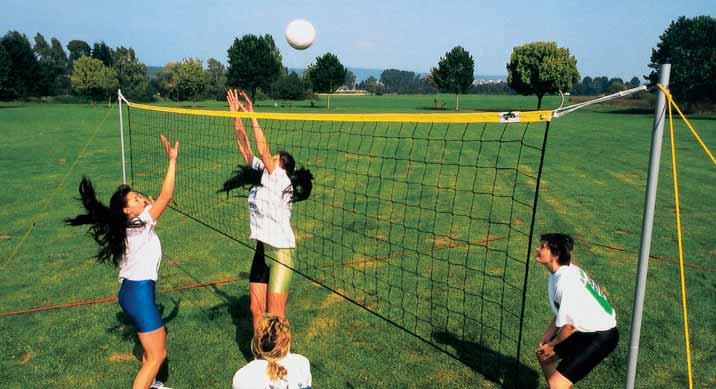 B & Fun 9.5 Net Sets for Volleyball and Soccer-Tennis for standard and smaller playing areas Net, net poles and court boundary marking as a complete set.