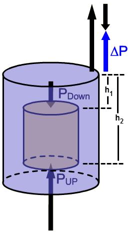 Replacing top and bottom with the more general 1 and 2, the pressure difference between the top and bottom is ΔP = P 2 P 1 = the gauge pressure, ρ g h.
