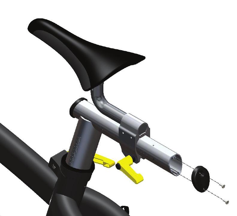 Seat F Seat post clamp G Seat F Seat post clamp G Seat post E End cap K 4. Attach seat to seat post clamp. 5. Loosen the 6mm bolt and place seat rails within the clamp.