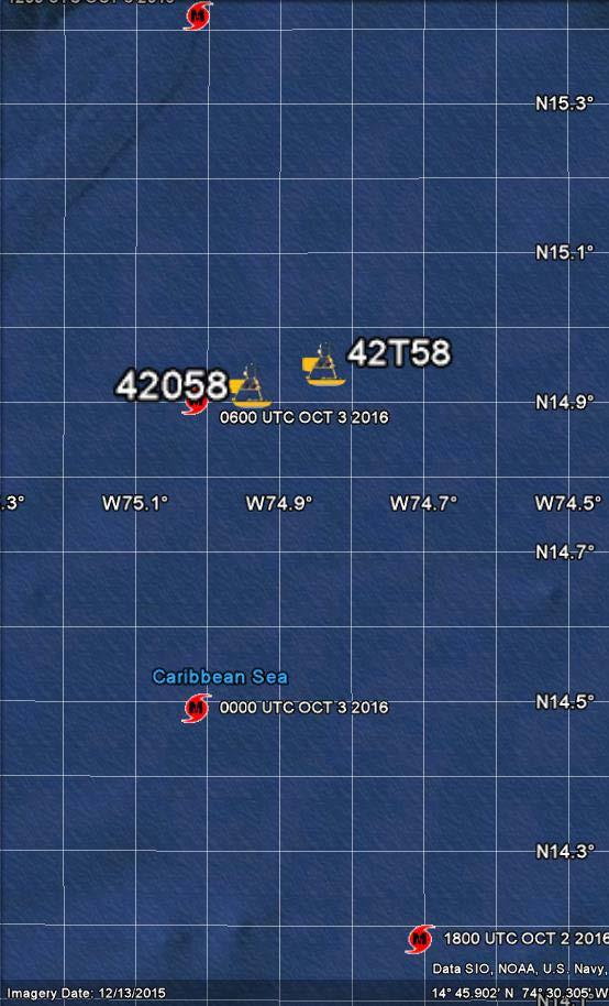 MH Matthew On 03 Oct 2016, MH Matthew passes: < 7 km west of 42058 at 0600 UTC; then ~18