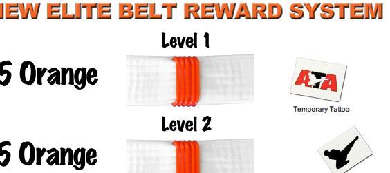 ELITE BELT REWARDS In addition to monthly themes, our system includes unique Elite Rewards. Kids are rewarded special belt clips.