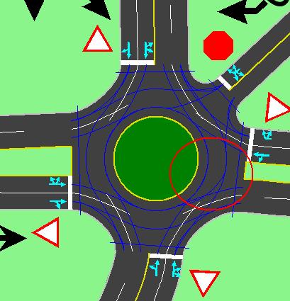 Synchro Studio 7 In the Australian roundabout design, all traffic must exit at a two lane exit, EXCEPT traffic entering on a crossing path.
