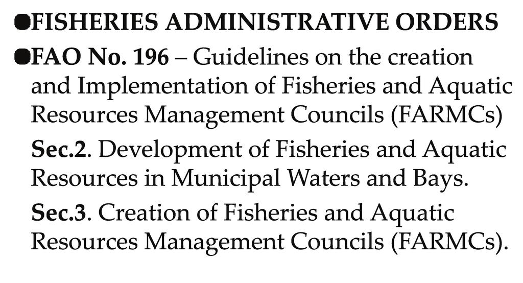 FISHERIES ADMINISTRATIVE ORDERS FAO No.