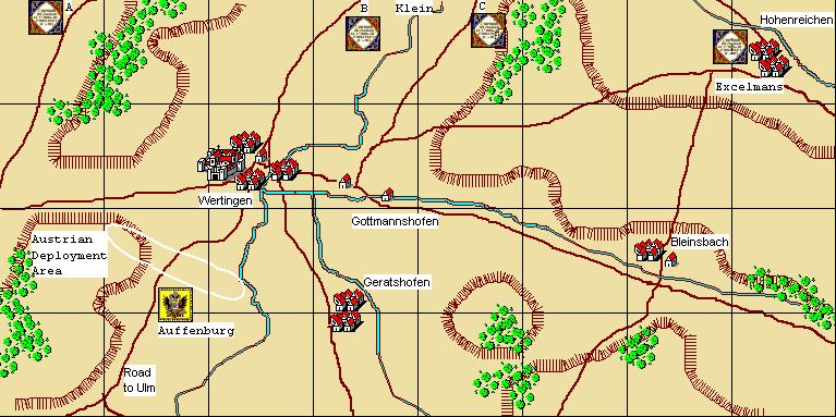 Wertingen 8th October, 1805 Scenario Notes: Umpire`s notes (shorter scenario): Joined by the Latour Chevaulegers, Auffenberg`s command may be deployed south-west of Wertingen, Schloss Wertingen may