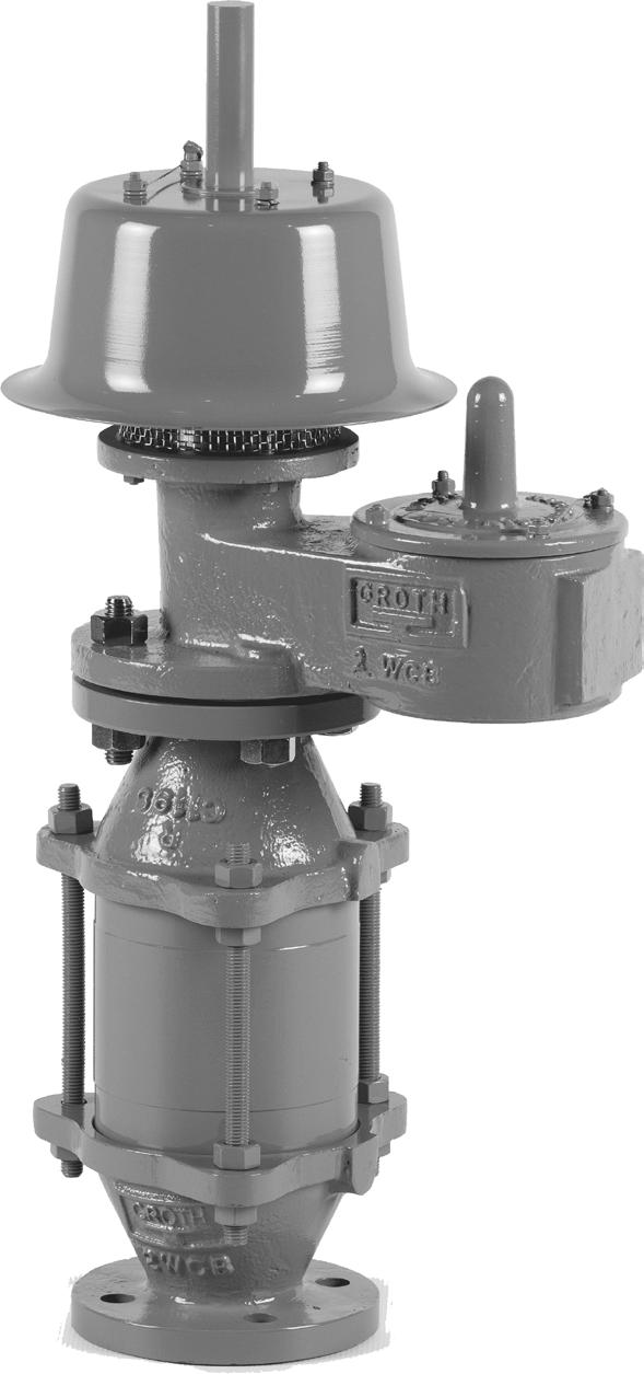 MODEL 8800A USED ON DIGESTERS AND GAS HOLDERS A combination of the Groth Model 1200A pressure relief and vacuum breaker vent and Groth Model 7618 flame arrester make up the unit.