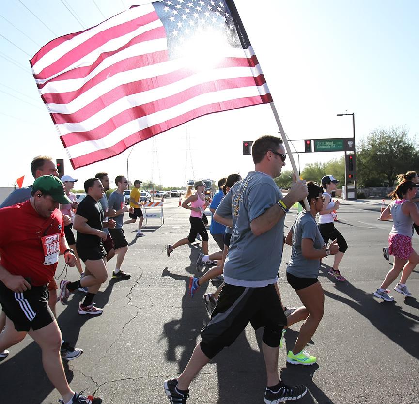 2 mile course winds through the streets of Tempe and is staged all participants finish on the 42-yard line on Frank Kush Field, symbolic of the so that all participants finish on the 42-yard line on