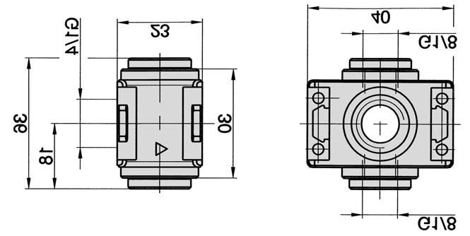 Distribution block and pressure switch, model TK G1/4 Distribution manifold block for additional air supply or other components. This unit can be combined with pressure switch PE-18-01-40 (see page 8.