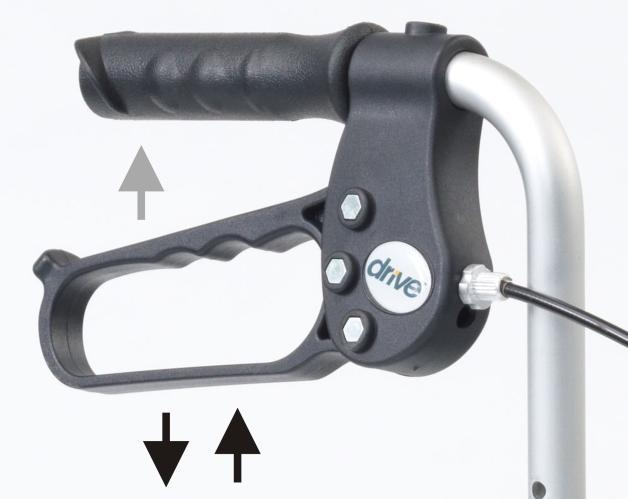 brake operation To operate the arthritic friendly cable brakes: To apply the brakes to slow down whilst moving: Squeeze both brake levers up to engage the brakes (in the direction shown the photo by