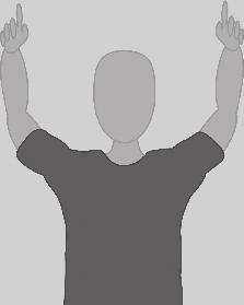 OUT SIGNAL: Arm raised above the head, finger pointing