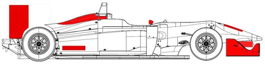 The outside of the rear wing endplates must remain in their initial carbon colour.