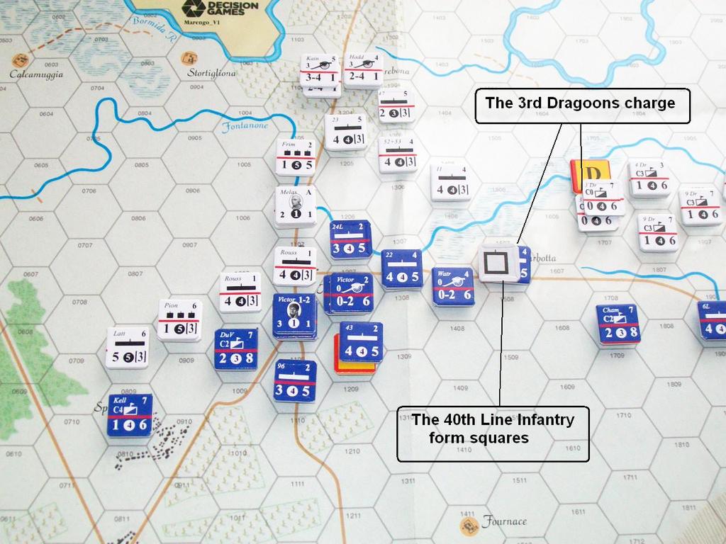 The 23 rd Brigade and 52 nd and 53 rd battalions are coordinated for an attack against Lannes and the 24 th Light on the Fontanone. The Austrian attack is turned back, but Lannes becomes a casualty.