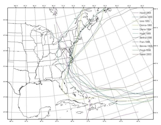 Storm Surge Model Statistical Run Storms Tropical Synthetic Storms Historical Tropical Storms - After 1940 Storms with