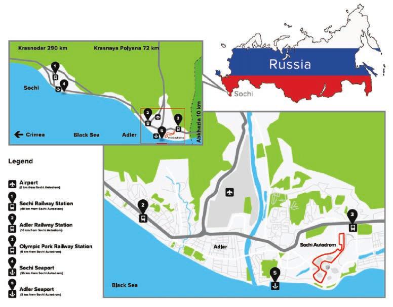 SOCHI TRAVEL INFORMATION HOW TO GET TO SOCHI AUTODROM Sochi Autodrom is approximately 30km away from the centre of the city of Sochi, 10km away from Adler Railway Station, 10km from Sochi