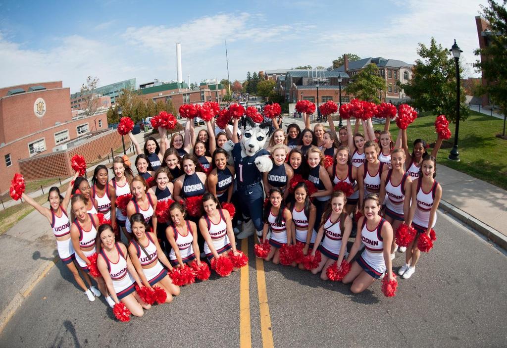 SPIRIT, PRIDE, & TRADITION PROGRAM The Spirit, Pride, & Tradition Program (SPT) includes Jonathan the Husky (mascot), the UConn Cheerleading Team, and the UConn Dance Team.