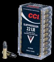 SUPPRESSOR Subsonic velocity further minimizes noise through suppressed firearms Hollow-point bullet consistently expands