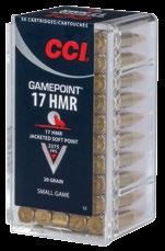 2,100 fps muzzle velocity Reliable cycling and excellent accuracy CCI brass and priming GAMEPOINT Dimple-Tip expands like a big game bullet Minimal