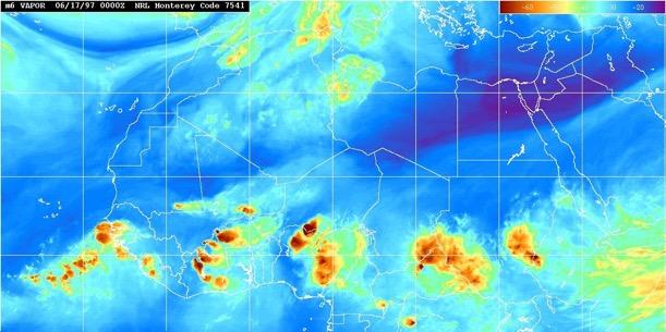 Moist convection in the south, dry convection in the north (the Sahara)