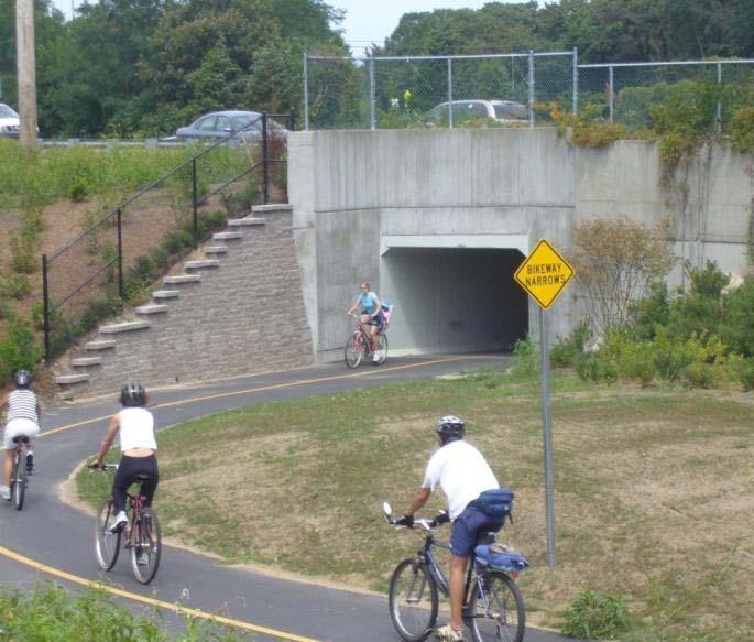 BRIDGES AND UNDERPASSES Maintain at least minimum path and shoulder widths, typically 14 feet (10-foot