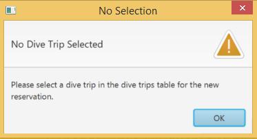 In order to create a new reservation, the desired dive trip must be selected.