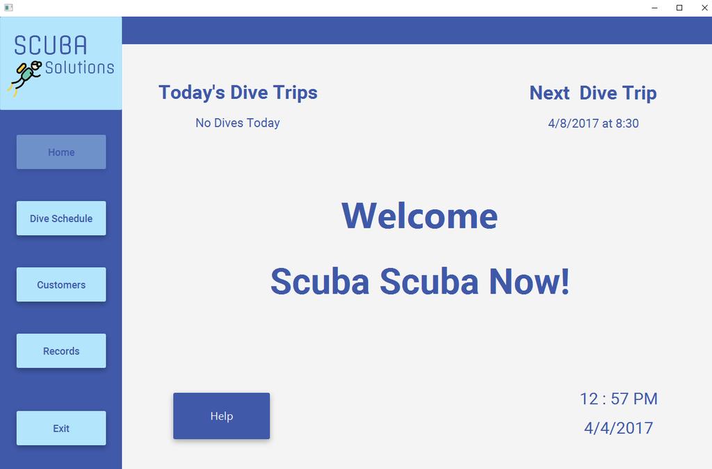 Today s Dive Trips [Display]: This section displays dive trips scheduled for the current day. If no dives are scheduled, No Dives Today is displayed.