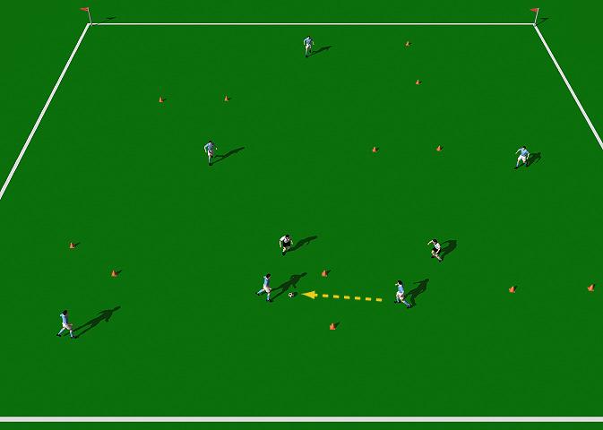 Sit on the Ball Game This practice is designed to encourage quality short range passing and good support off the ball. Area 40 x 40 yards. Large group of players. Balls. Cones. Colored bibs.
