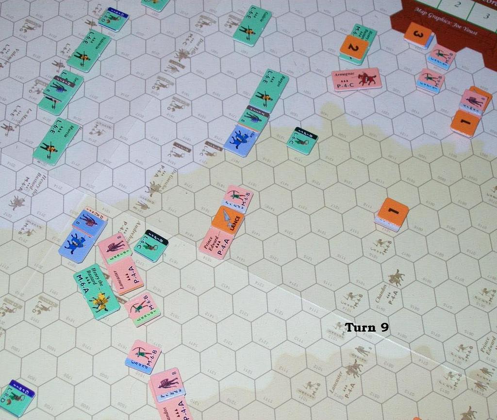 14 005 The French crossbows melee with the Captal de Buch s longbows without effect. Denia removes the Disobey marker from the genitours. Don Tello rallies the French cavalry.