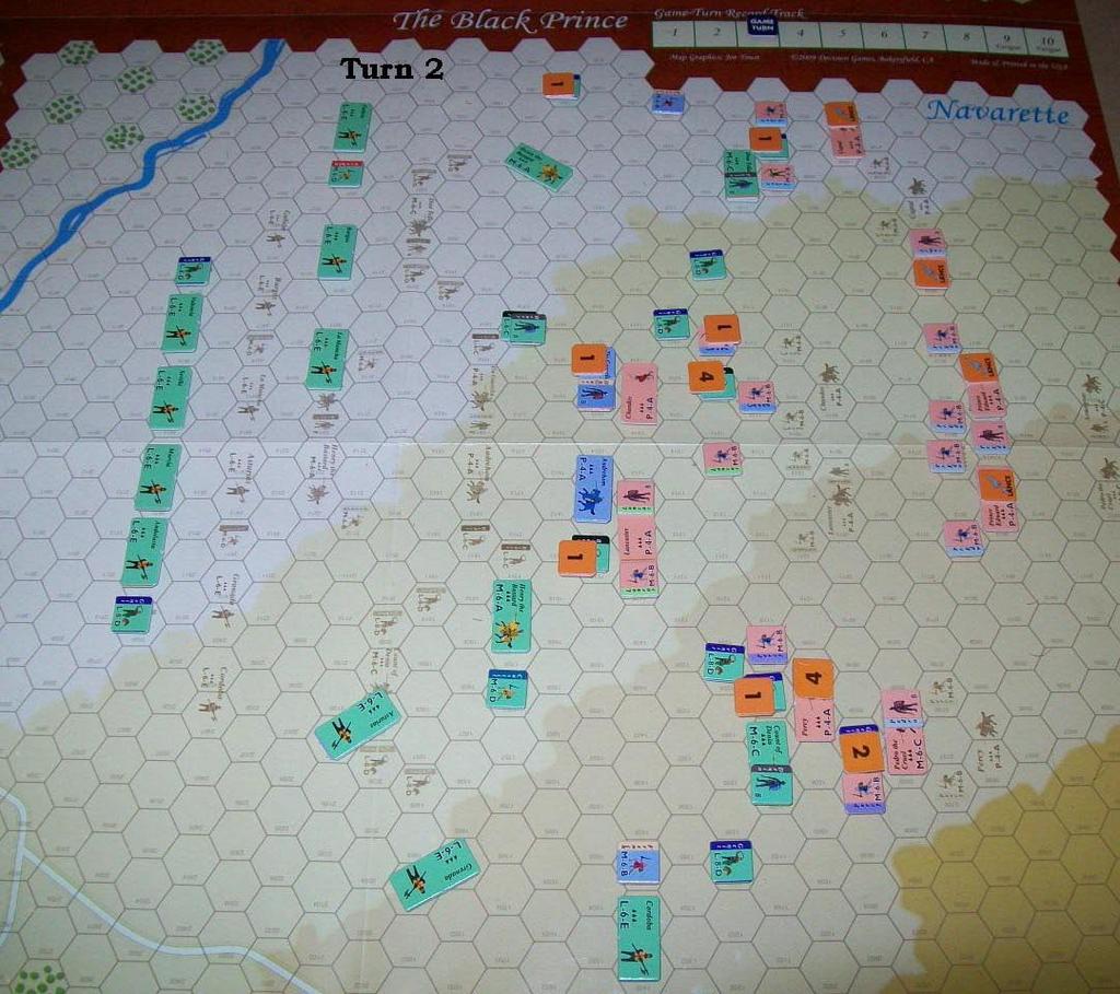 In the Center, du Guesclin s cavalry smashes into Chandros s men-at-arms, which have been surrounded by genitours and bidets.