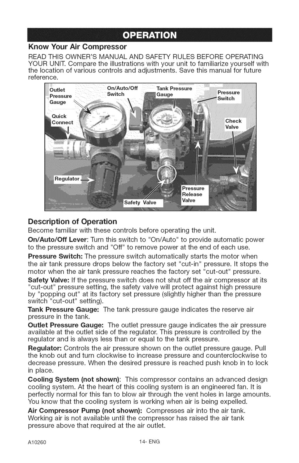 Know Your Air Compressor READ THIS OWNER'S MANUAL AND SAFETY RULES BEFORE OPERATING YOUR UNIT.