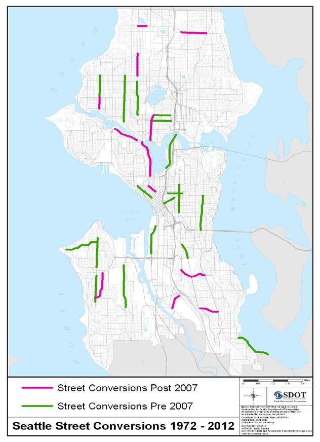34 road diets have been installed in Seattle since 1972 Seattle