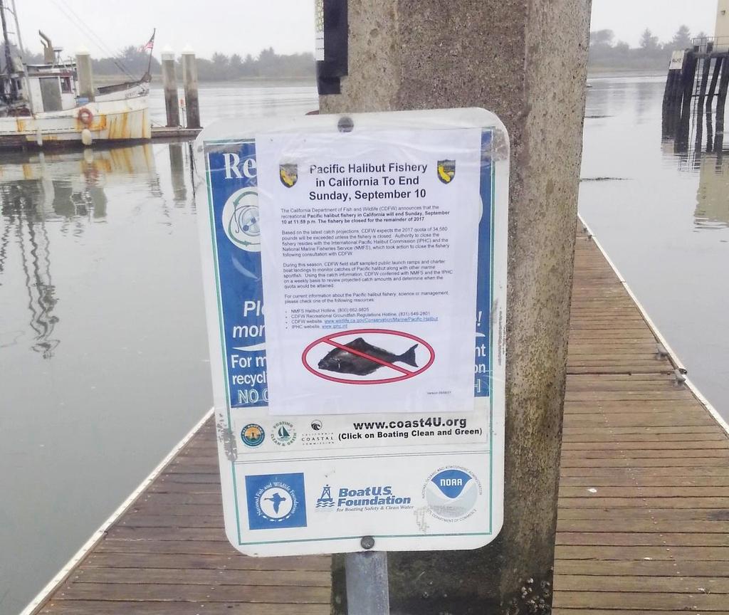 Figure 4. Fishery closure flyer posted at the public launch ramp in Eureka, CA. CDFW photo.