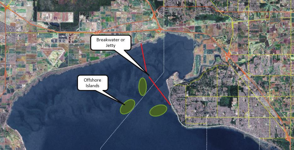 16 RESPONSE 4: BUILD OFFSHORE ISLANDS / FEATURES This City of Surrey rendering shows what offshore islands and a breakwater could potentially look like in Crescent Beach.