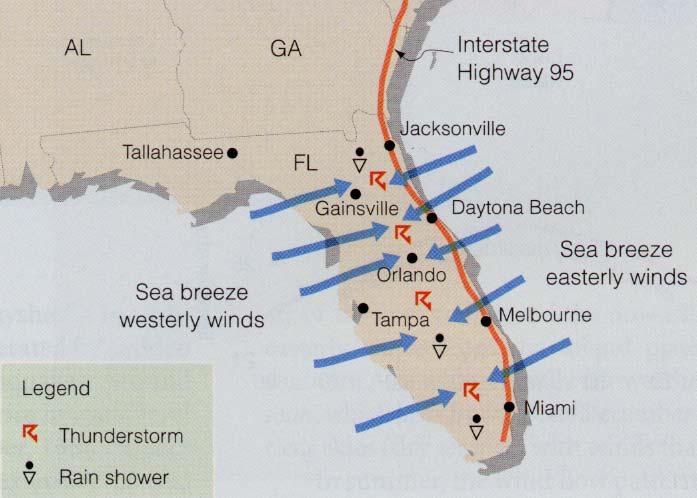 thunderstorm development in Florida Disruption