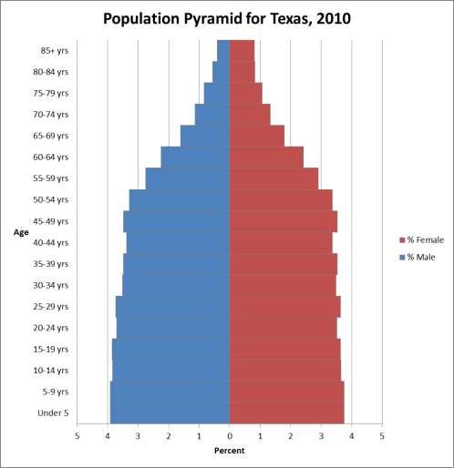 Texas Population Pyramid, 2010 Median age So