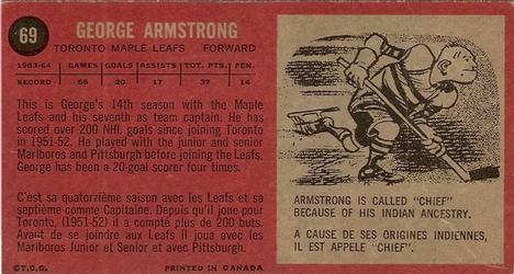 Card: 1964-65 Topps #69 Player: George Armstrong Team: Toronto Maple Leafs Value: $100.