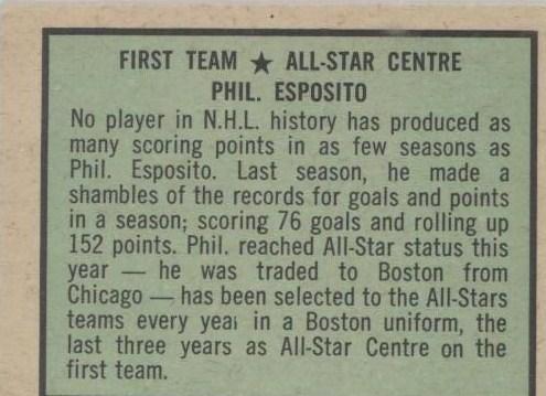 Card: 1971-72 O-Pee-Chee #253 Player: Phil Esposito Team: Boston Bruins Value: $12.