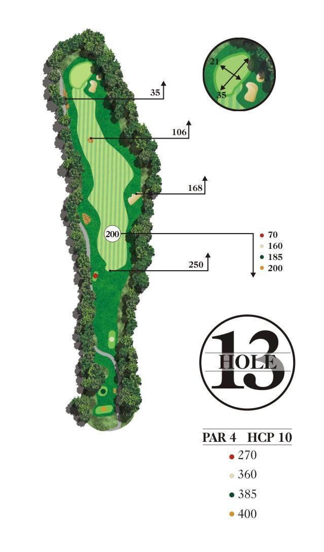 A slight dogleg left Par 4, where placement of the drive is more important than length.