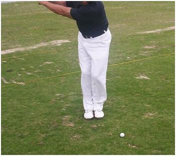 DRIVE DISTANCE FEET TOGETHER Perfect for golfers with too much arm swing and those with too much body movement. If the arms are too locked up to the body with insufficient swinging action.
