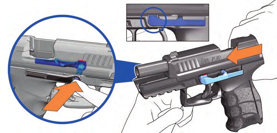 Hold the weapon so that your thumb covers the rear of the frame and your fingers rest on the top of the slide (40b). 5.