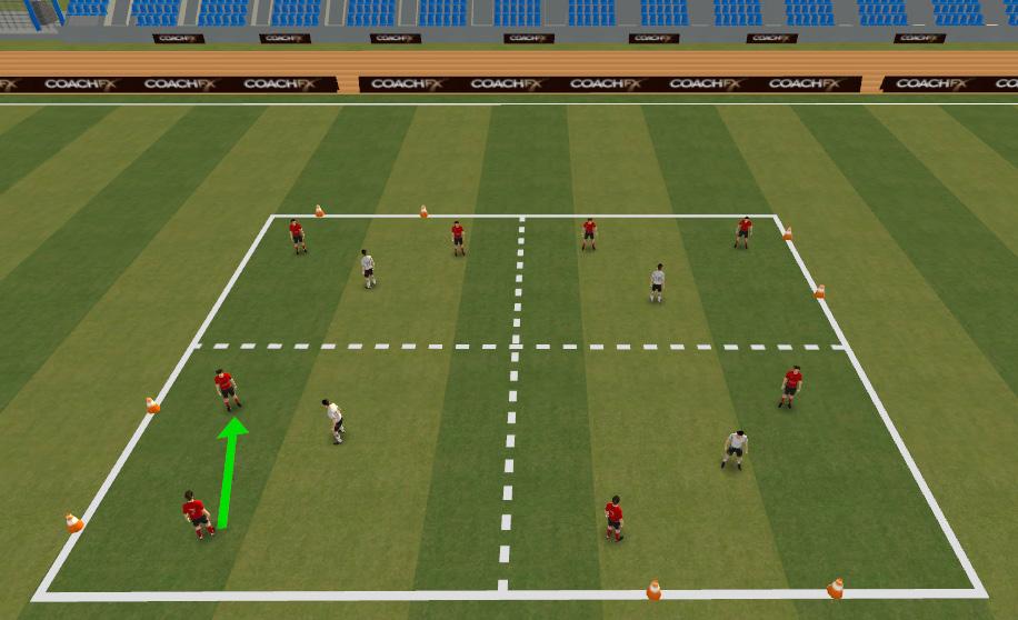 WEEK EIGHT: Attacking 2v1 TECHNICAL WARM UP (20mins): 2v1 Create a 24x25 yard area split into 4 boxes with a goal on the outside of each box Player work in pairs.