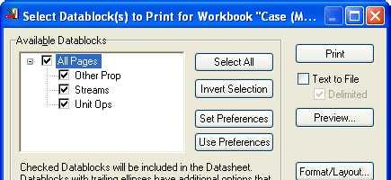 34 Getting Started Figure 27 The Workbook Datasheet can be used to print a report for all the streams or a subset.