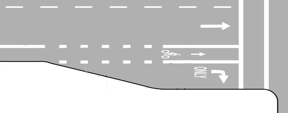 Bike lane & right-turn lane channelization Always place bike lane to left of RTL to Separate
