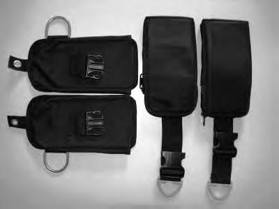 The weights are inserted into the weight pocket (Picture2) The weight pockets are pushed into the weight pockets system (Picture 3+4) and held in proper position by securing the quick release buckle