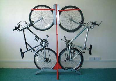 This saves 35-45% of the floor space required if bikes are stored horizontally and avoids the common problem of bikes leaning against each other.