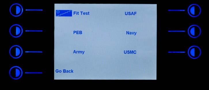Select a Fit Test Program 1. Select Select Program. 2. Select Fit Test Programs. 3. Select Fit Test, PEB, Army, USAF, Navy, or USMC. 4.