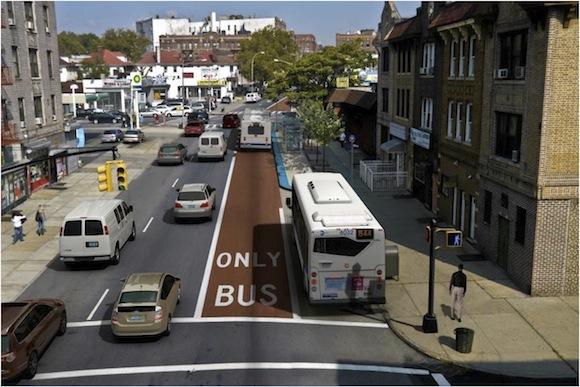 Figure 5-3: BRT in a Dedicated Side Lane Select Bus Service, New York, NY The BRT in Dedicated Side Lane would include the service, vehicular, and technology improvements of the BRT in Mixed Traffic