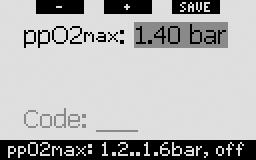 2. Menus, settings and functions 2.3.4 ppo 2max (default: 1.4bar) The value of ppo 2max determines your MOD based on your oxygen mix. You can set this value between 1.2bar and 1.6bar or OFF.
