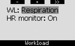 If you choose RESPIRATION or OFF, you can also choose whether you want to keep the heart rate monitor ON (to display the heart rate on the screen and to log it in the memory), or if you prefer to