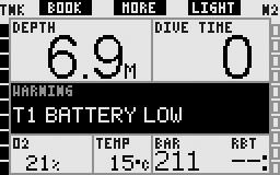 3. Diving with Galileo In a LOW BATTERY situation, the message is displayed at the bottom of the screen in 4-second intervals.