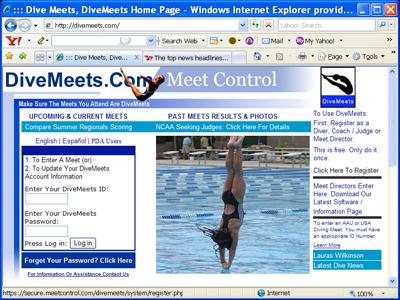 day. Software set up Using an Internet connected computer (the Master computer), go to divemeets.com. On the right hand side of the page is a link Meet Directors Enter Here.