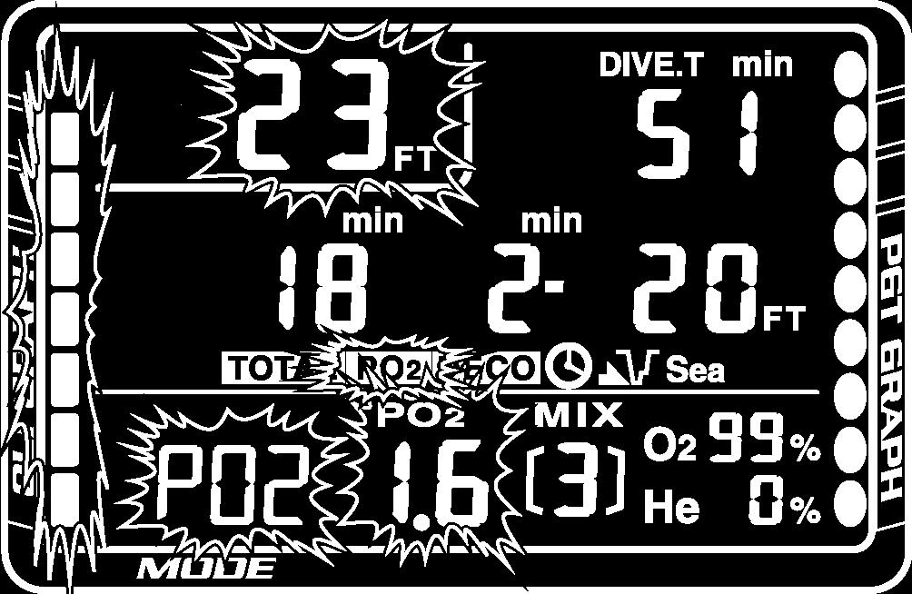 NiTek He Owner s Manual Page 23 PO 2 The PO 2 warning will occur at the value you set for it while in Dive Set mode. Figure 16 PO 2 warning.
